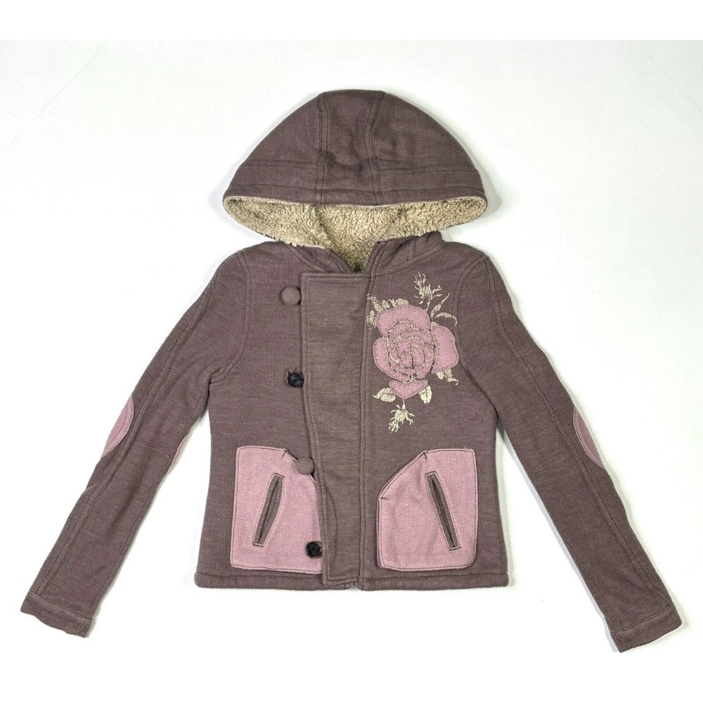 Miss Me Girls Jacket Women’s Small Full Zip Hooded Rose Sherpa Lining